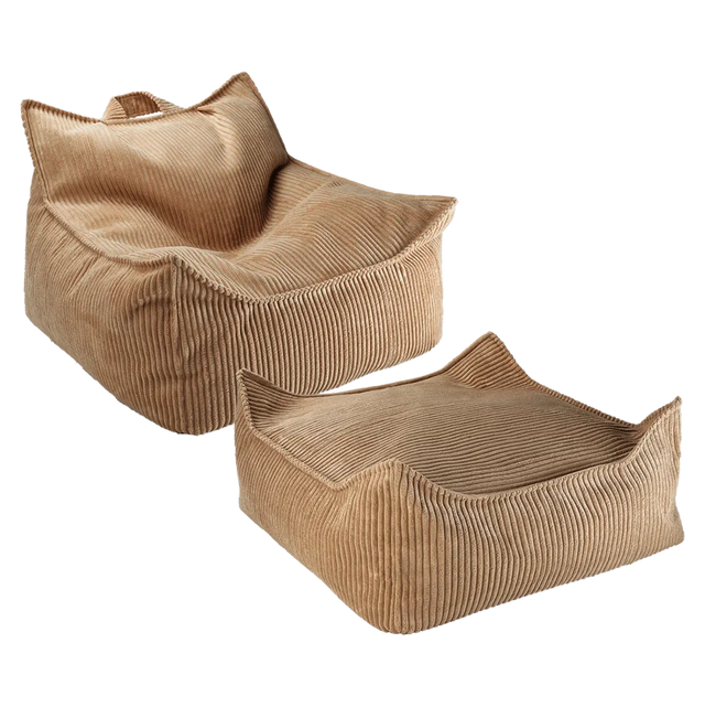 Sillón Set Infantil Sillón + puf Cuadrado de Pana Marrón vista principal de estilo nórdico