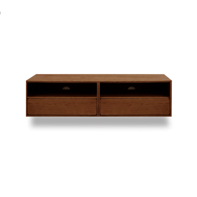 Vista frontal Mueble TV Penxat 160 cm Personalizado Nogal 2 cajones 2 baldas colgado pared Slowdeco