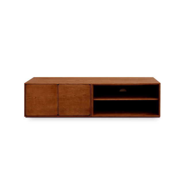 Mueble TV Flotante Penxat 160 Natural - 2 Puertas 1 Balda con nogal vista frontal de estilo nórdico
