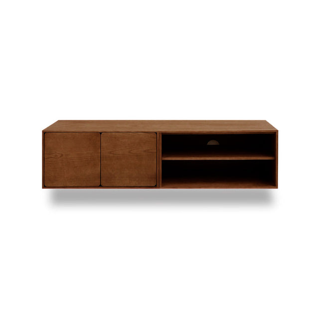Mueble TV Flotante Penxat 160 Natural - 2 Puertas 1 Balda con nogal vista frontal de estilo nórdico