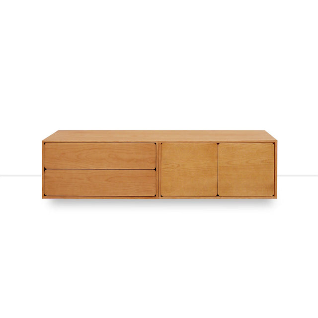 Mueble TV Flotante Penxat 160 con roble natural vista frontal de estilo nórdico