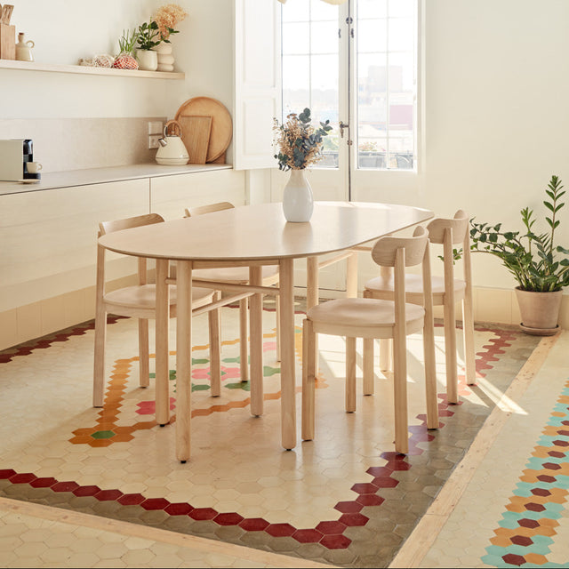 Vista lateral Mesa de Comedor Ovalada Junco 200 cm Fresno Natural cocina comedor Teulat Slowdeco