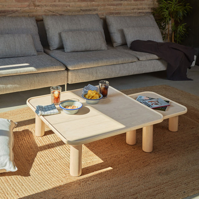Vista lateral Mesas de Centro Cuadradas Nest Madera Fresno comedor salón Teulat Slowdeco