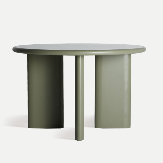 Vista frontal  Mesa de Comedor Redonda Morlac diámetro 120 cm madera DM verde mate Kodu Homedesign Slowdeco
