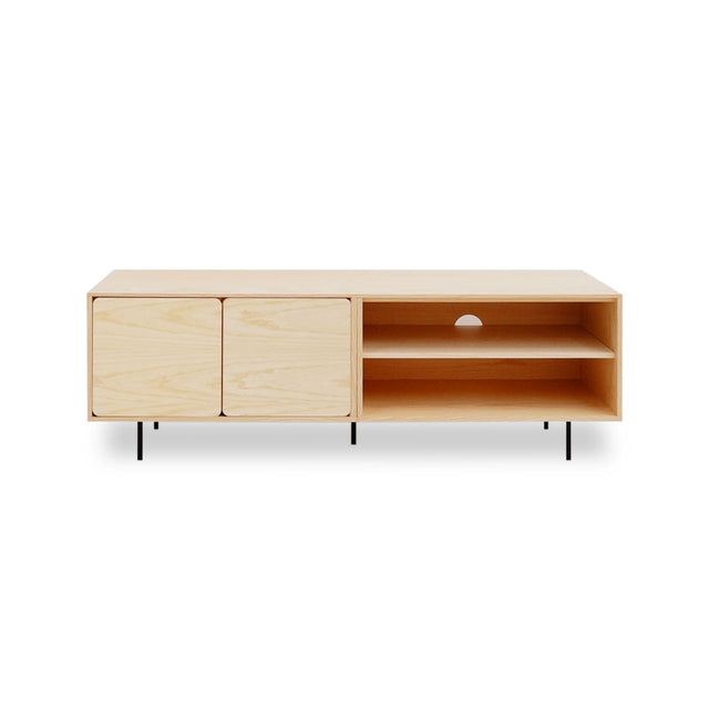 Mueble TV Flotante Penxat 160 Natural - 2 Puertas 1 Balda con estructura metálica vista frontal de estilo nórdico