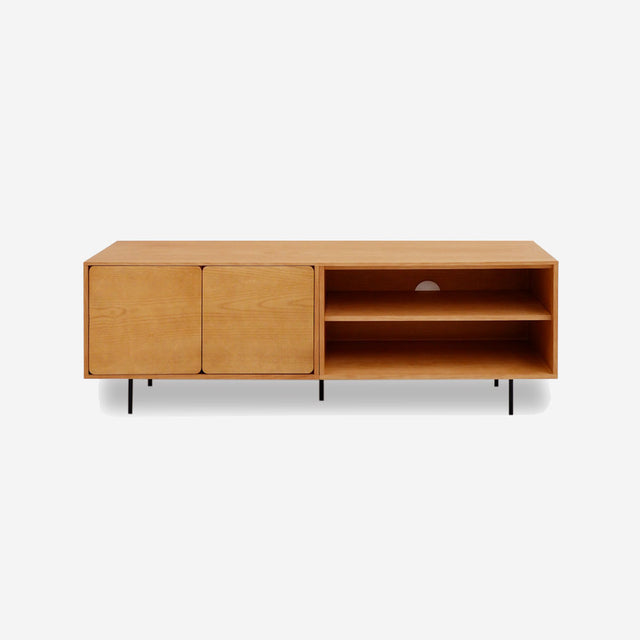Mueble TV Flotante Penxat 160 Natural - 2 Puertas 1 Balda con roble natural, estructura metálica vista frontal de estilo nórdico