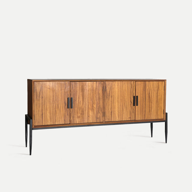 Vista lateral Aparador Lauris 180 cm Madera de abeto en color marrón y hierro en color negro acabado mate Kodu Homedesign Slowdeco