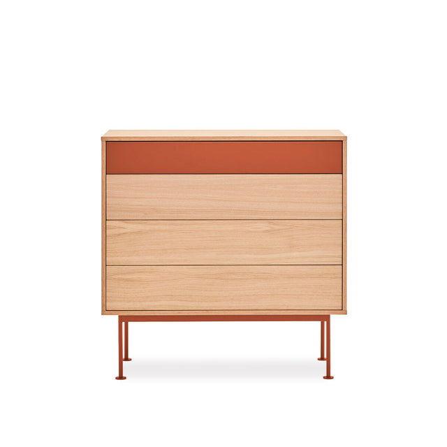 Vista frontal Cómoda Yoko 120 Roble Cajón Patas Metálicas Teja Teulat Slowdeco
