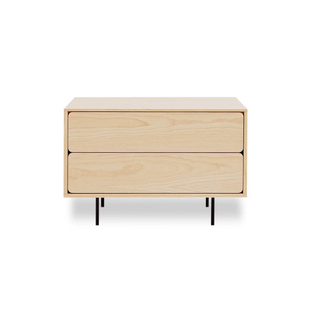Vista frontal Mueble Auxiliar de 80 cm Natural Nórdico Con 2 Cajones Apoyado sobre patas de metal Slowdeco