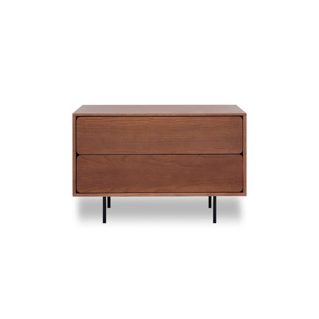 Vista frontal Mueble Auxiliar de 80 cm Nogal Con 2 Cajones Apoyado sobre patas de metal Slowdeco