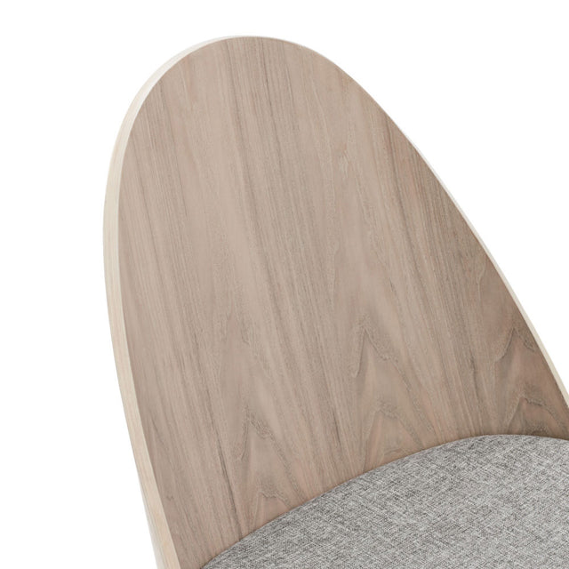 Vista lateral detalle respaldo duro Silla tapizada Gris claro Uma Natural Teulat Slowdeco