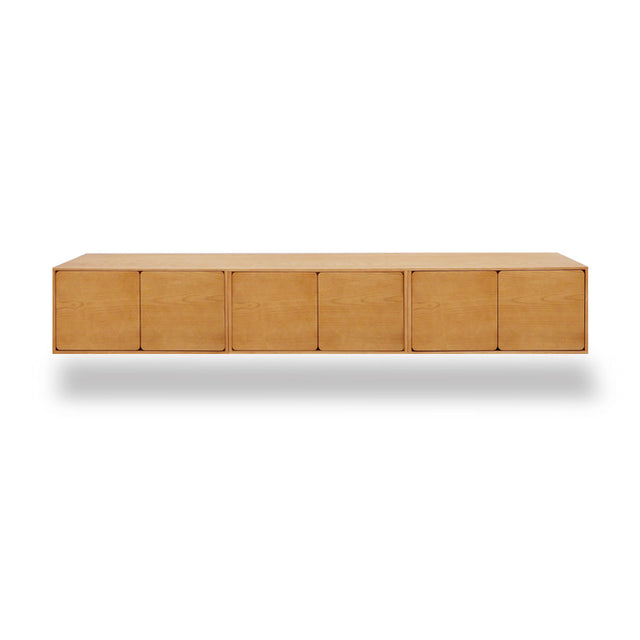 Mueble de TV de 240cm personalizado Roble Natural Puerta Abatible / Puerta Abatible / Puerta Abatible Colgado a Pared Slowdeco