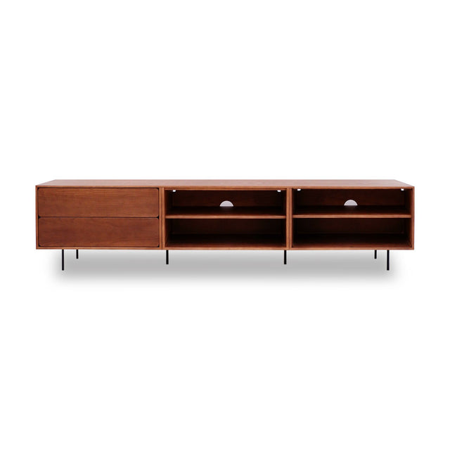 Mueble de TV de 240cm personalizado Nogal Cajones Extraíbles / Sin Puerta / Sin Puerta Apoyado sobre patas de acero Slowdeco