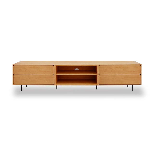 Mueble de TV de 240cm personalizado Roble Natural Cajones Extraíbles / Sin Puerta / Cajones Extraíbles Apoyado sobre patas de acero Slowdeco