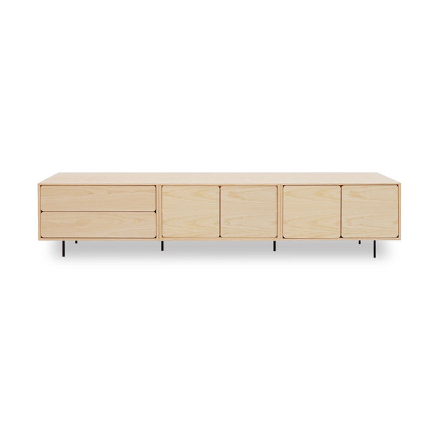 Mueble de TV de 240cm personalizado Natural Nórdico Cajones Extraíbles / Puerta Abatible / Puerta Abatible Apoyado sobre patas de acero Slowdeco