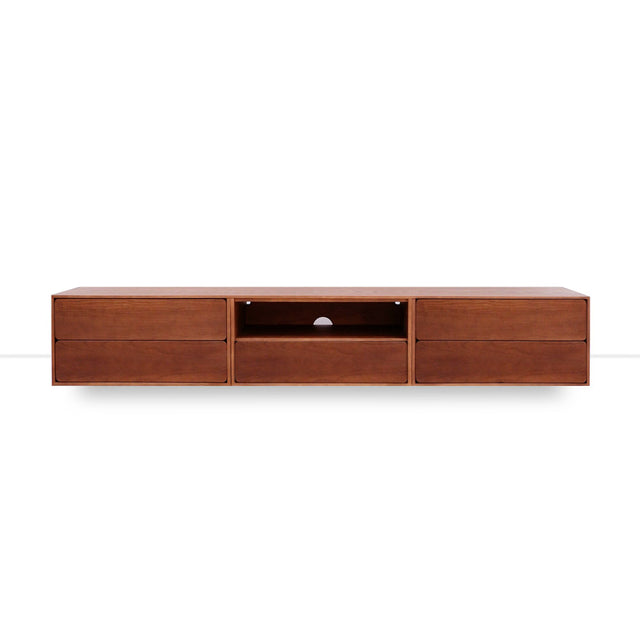Mueble de TV de 240cm personalizado Nogal Cajones Extraíbles / Cajón Extraible / Cajones Extraíbles Apoyado a suelo-con niveladores Slowdeco